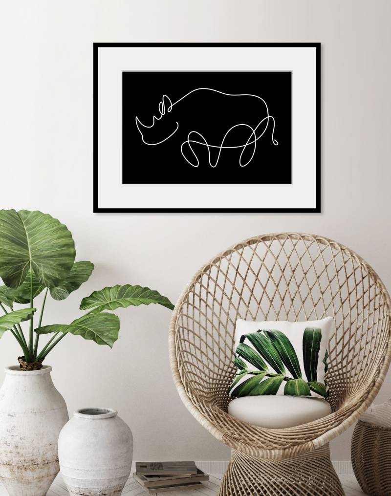 queence Bild »Sylvester«, Tiere-Wildtiere-Nashorn, (1 St.), HD Premium Poster-Druck inkl. Holzrahmen von queence