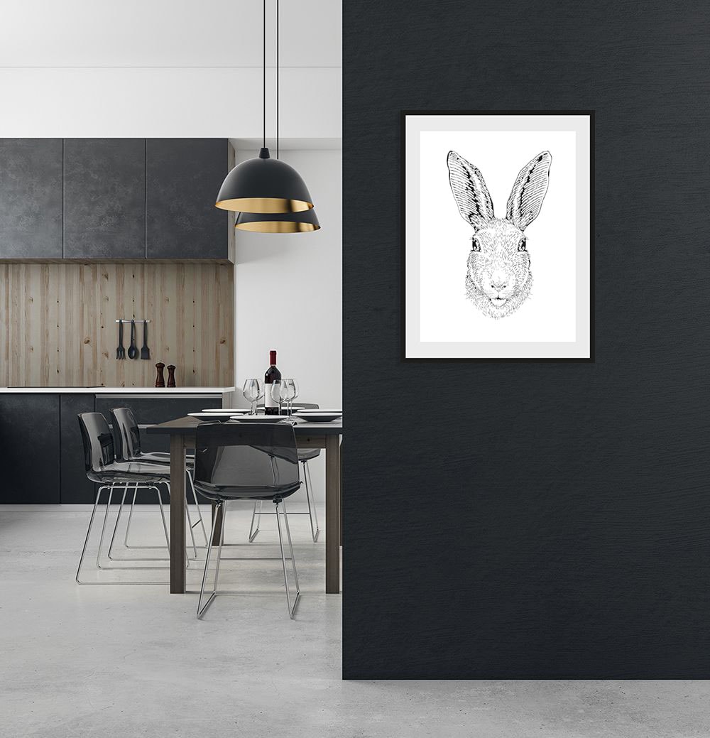 queence Bild »Tyra«, Hase-Hasen-Schwarz-Weiss-Kunst-Haustiere, (1 St.), HD Premium Poster-Druck inkl. Holzrahmen von queence