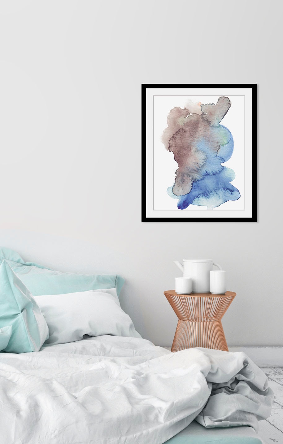 queence Bild »Aquarellfarben«, Abstrakt-Kunst-Gemälde-Figuren, (1 St.), HD Premium Poster-Druck inkl. Holzrahmen von queence