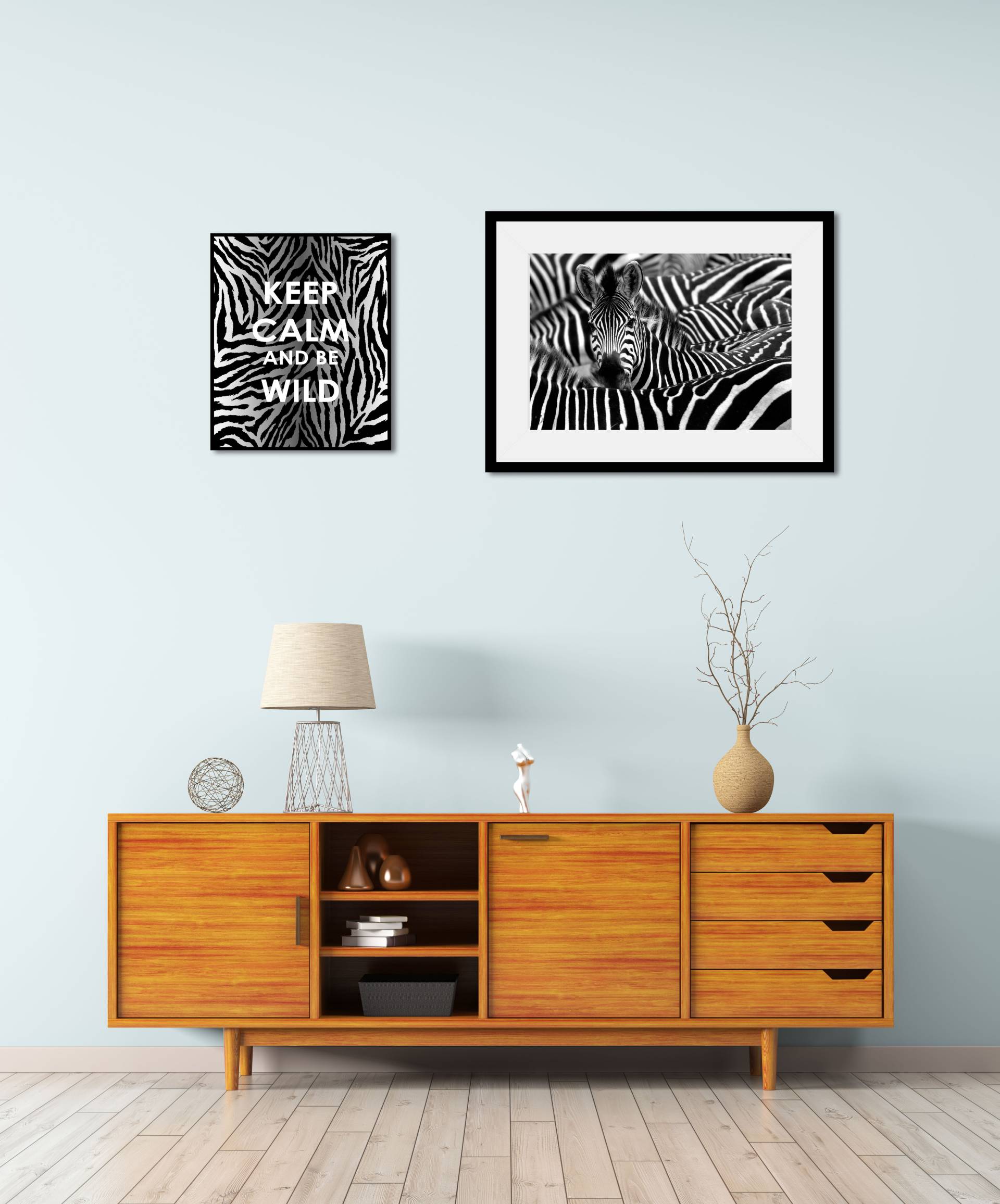 queence Bild »Zebra«, Abstrakt-Schwarz-Weiss-Schriftzug-Zebra Bilder-Zebras-Motivationsbilder, (2 St.), HD Premium Poster-Druck inkl. Holzrahmen - 2er Set von queence