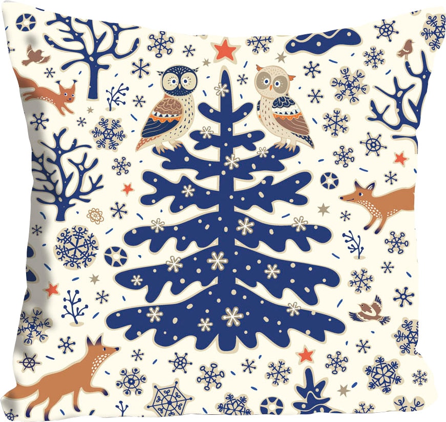 queence Dekokissen »Klaas«, blauer Tannenbaum im Schnee, Kissenhülle ohne Füllung, 1 Stück von queence