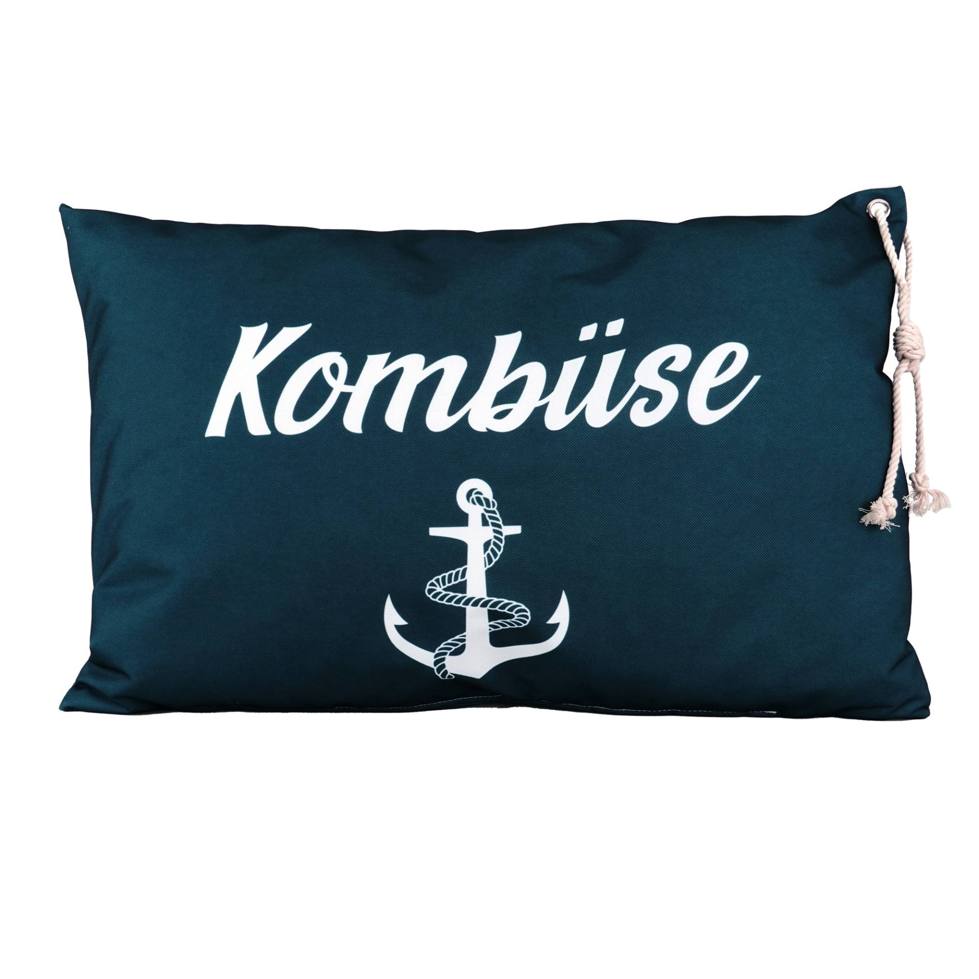 queence Dekokissen »Kombüse 60x40cm Outdoor-Kissenbezug Garten«, Kissenhülle,Öse,Kordel,Kombüse Schriftzug,Blau,Maritim,Nautisch von queence