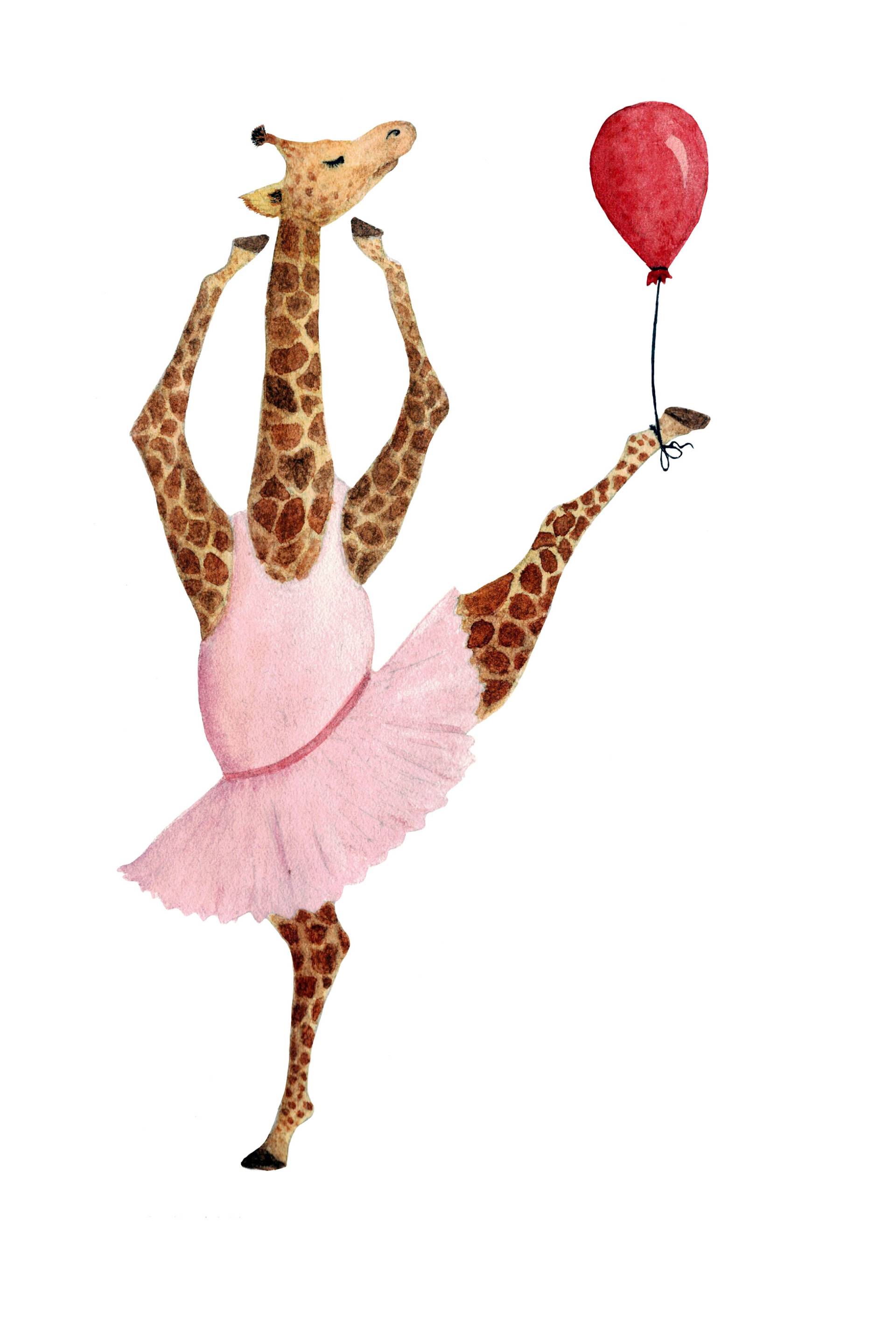 queence Leinwandbild »Ballerina Giraffe«, Luftballon-Giraffe-Giraffen-Giraffen Bilder-Tanz, Premium-Leinwandstoff, Handarbeit aus Deutschland, Kindermotiv von queence