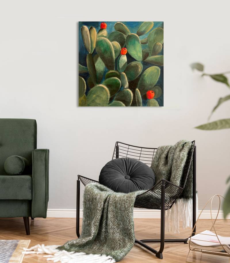 queence Leinwandbild »Cactus de Felanitx«, Pflanzen-Kunst-Pflanzenbilder-Blumen-Blumenbilder, (1 St.), Premium-Leinwandstoff, Handarbeit aus Deutschland von queence