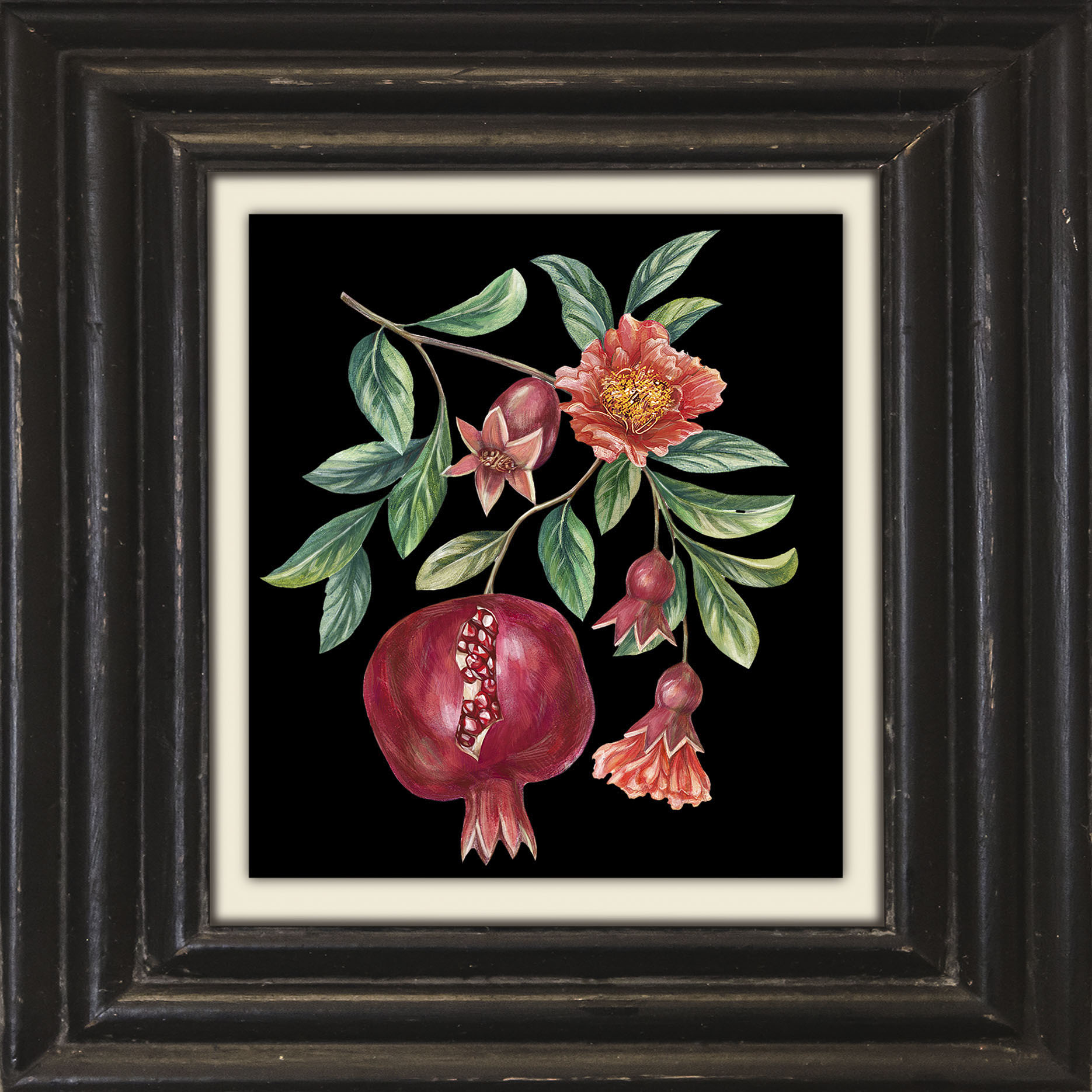 queence Leinwandbild »Granatapfel«, Kunst-Obst-Stillleben-Obst Bilder, Premium-Leinwandstoff, Handarbeit aus Deutschland, 40x40cm von queence