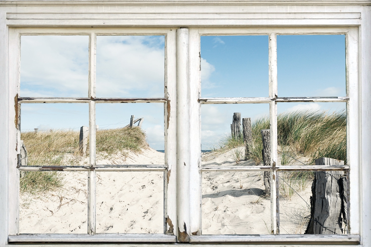 queence Leinwandbild »Norderney«, Düne-Gräser-Natur-Meer-Meer Bilder-Fensterblick-Fenster & Türen, (1 St.), Premium-Leinwandstoff, Handarbeit aus Deutschland von queence