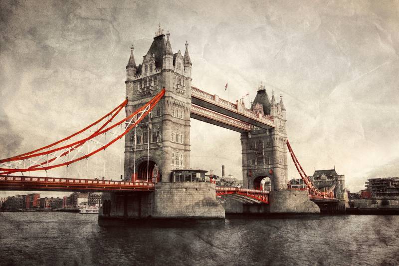 queence Leinwandbild »Tower Bridge«, London-Schwarz-Weiss-Kunst-Modern-Brücken-Rain-Städte-Grossbritannien, Premium-Leinwandstoff, Handarbeit aus Deutschland von queence