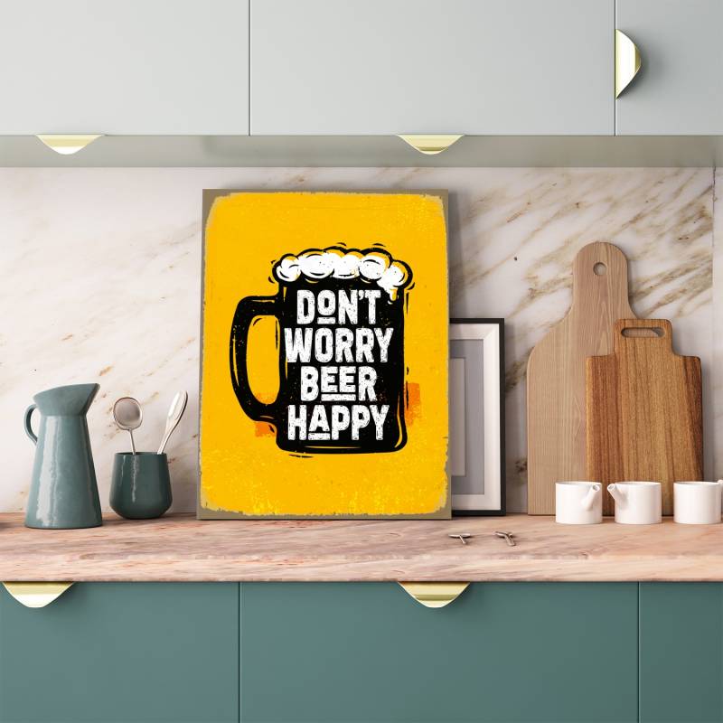 queence Metallbild »Beer Happy Spruch Stahlschild Blechschild«, (1 St.), 20x30x0,2cm - mit 4 Lochbohrung von queence