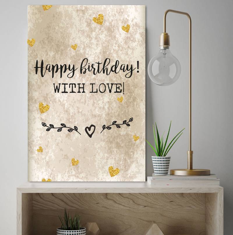 queence Metallbild »Birthday with Love«, Schriftzüge, (1 St.), Stahlschilder von queence