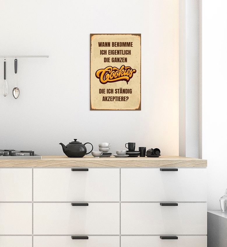 queence Metallbild »Cookies«, Schriftzüge-Schriftzug, (1 St.), Stahlschild, Blechschild, retro, Sprüche, Texte, witzig von queence