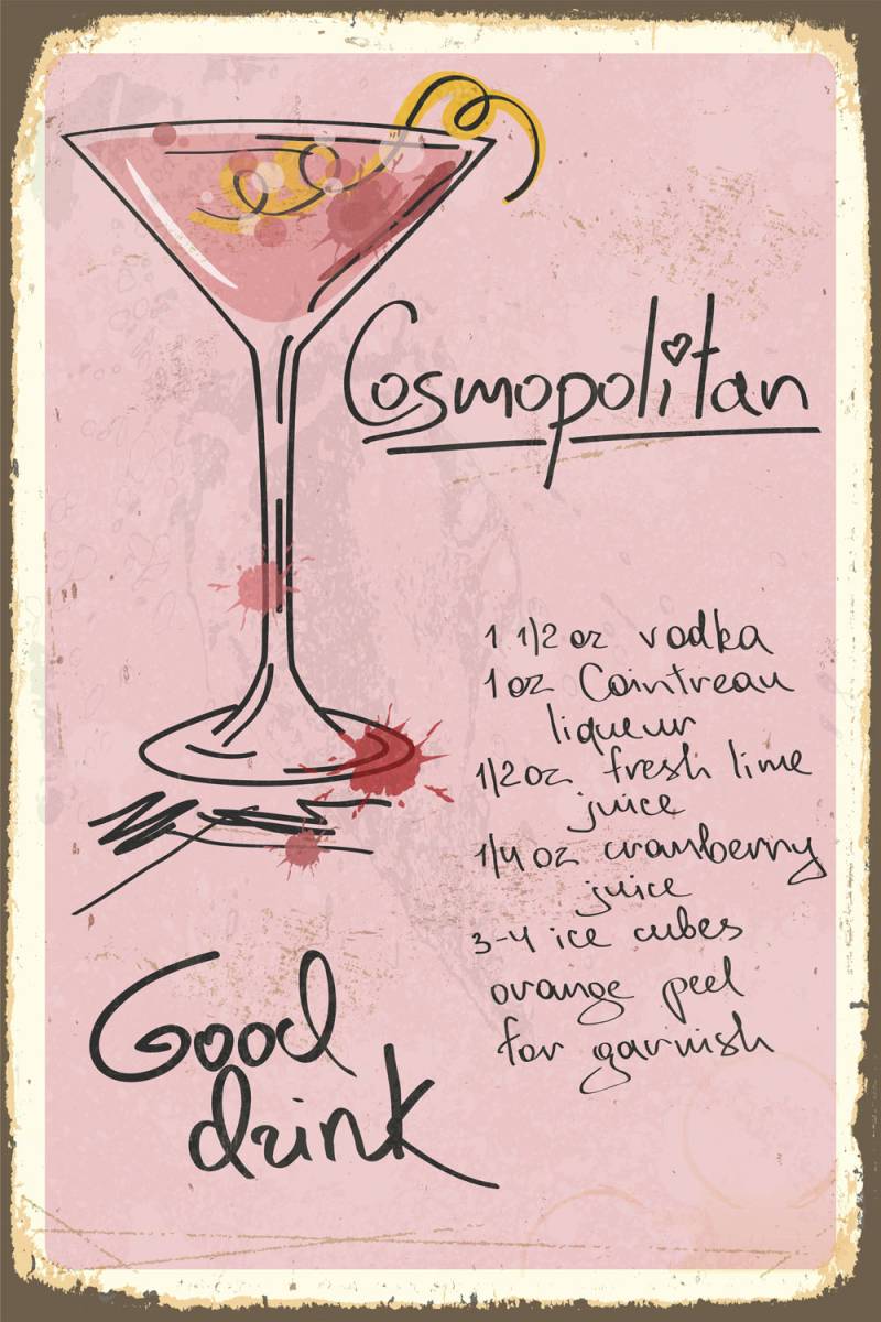 queence Metallbild »Cosmopolitan«, Sprüche, (1 St.), Rezept, Cocktail, rosa, Wanddeko, Stahlschild von queence