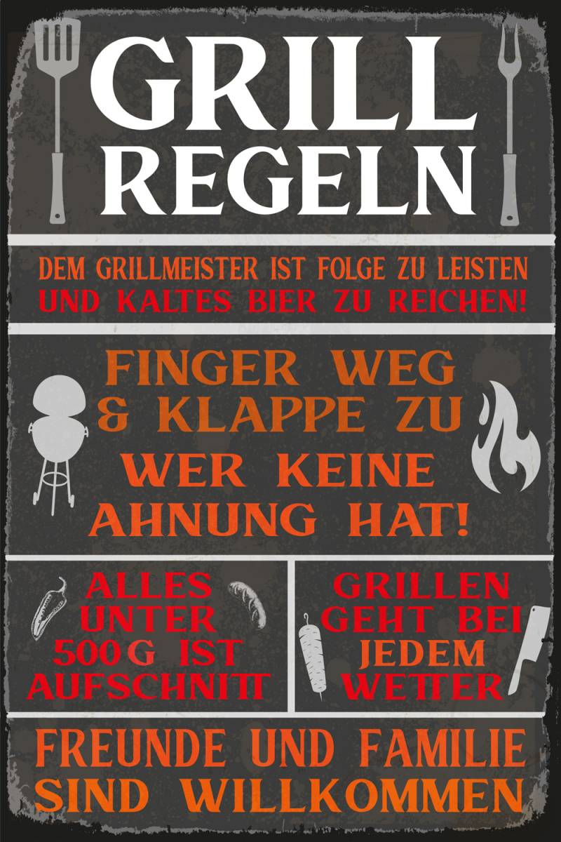 queence Metallbild »Grillregeln«, Geschirr & Besteck, (1 St.), 20x30cm inkl. Aufhängung, Outdoor geeignet von queence