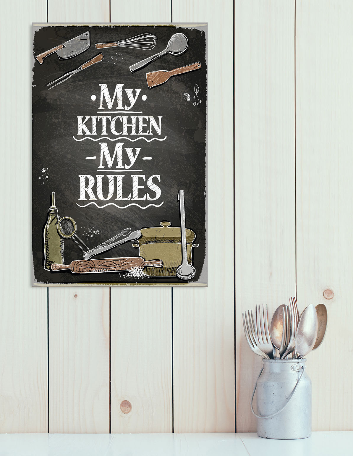 queence Metallbild »My Kitchen«, Schriftzüge-Schriftzug-Getränke, (1 St.), Stahlschild, Blechschild, Sprüche, Texte, witzig, Küche von queence