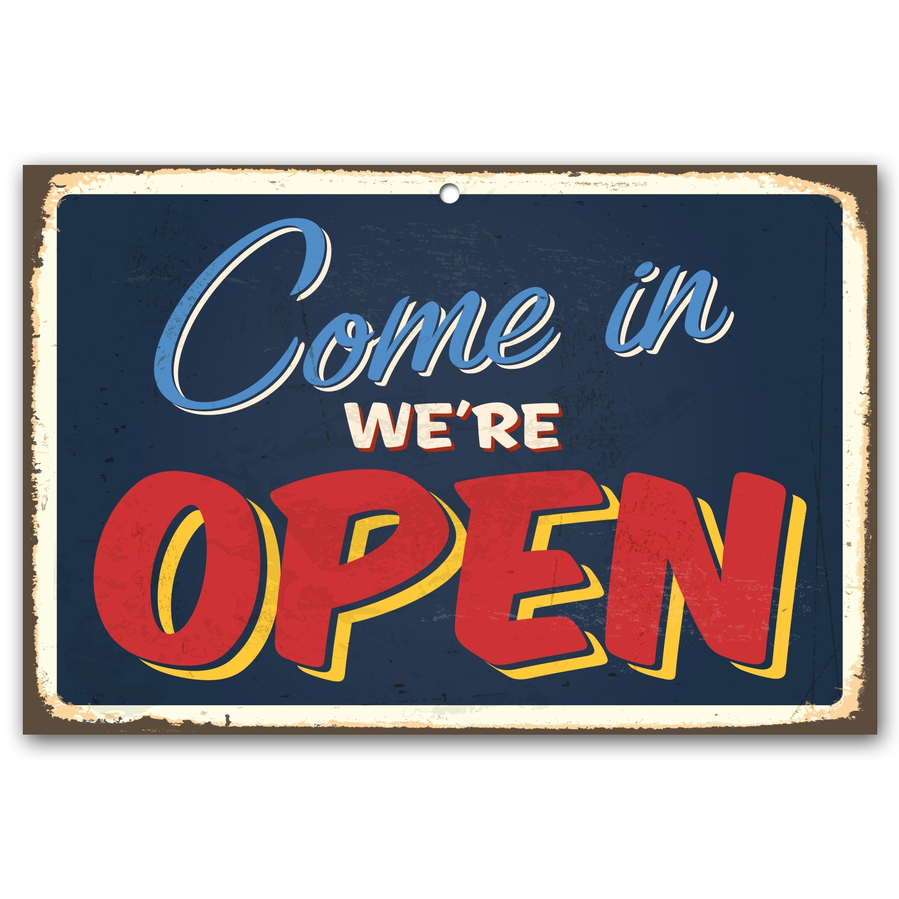 queence Wanddekoobjekt »Come in we're OPEN«, Stahlschild, Blechschild, Spruch, Witzig, Wanddeko, retro, 30x20cm von queence