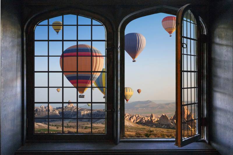 queence Wandsticker »Ballonfahrt«, Wandsticker, Wandbild, selbstklebend, 3D, Fenster von queence