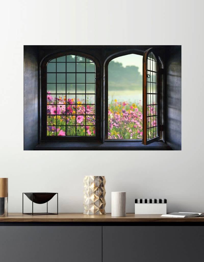 queence Wandsticker »Blumenwiese«, Wandsticker, Wandbild, selbstklebend, 3D, Fenster von queence