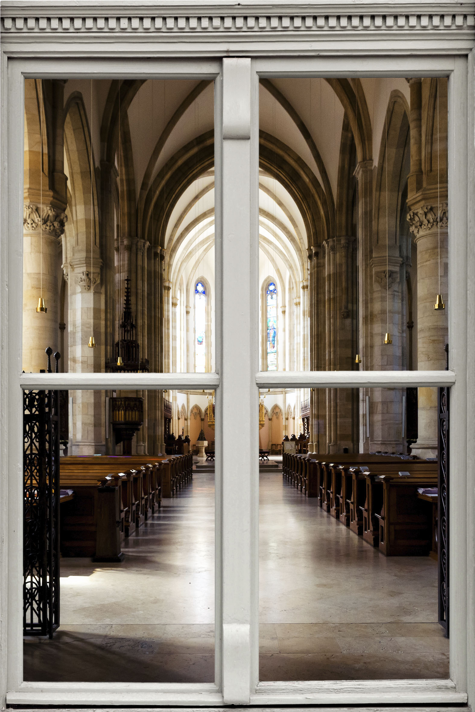 queence Wandsticker »Kirche«, Wandsticker, Wandbild, selbstklebend, 3D, Fenster von queence