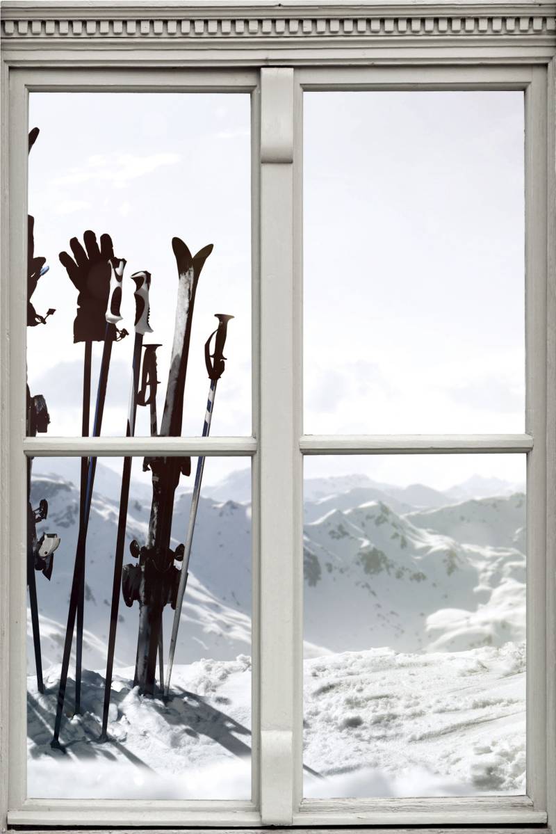 queence Wandsticker »Skier auf Berg«, Wandsticker, Wandbild, selbstklebend, 3D, Fenster von queence