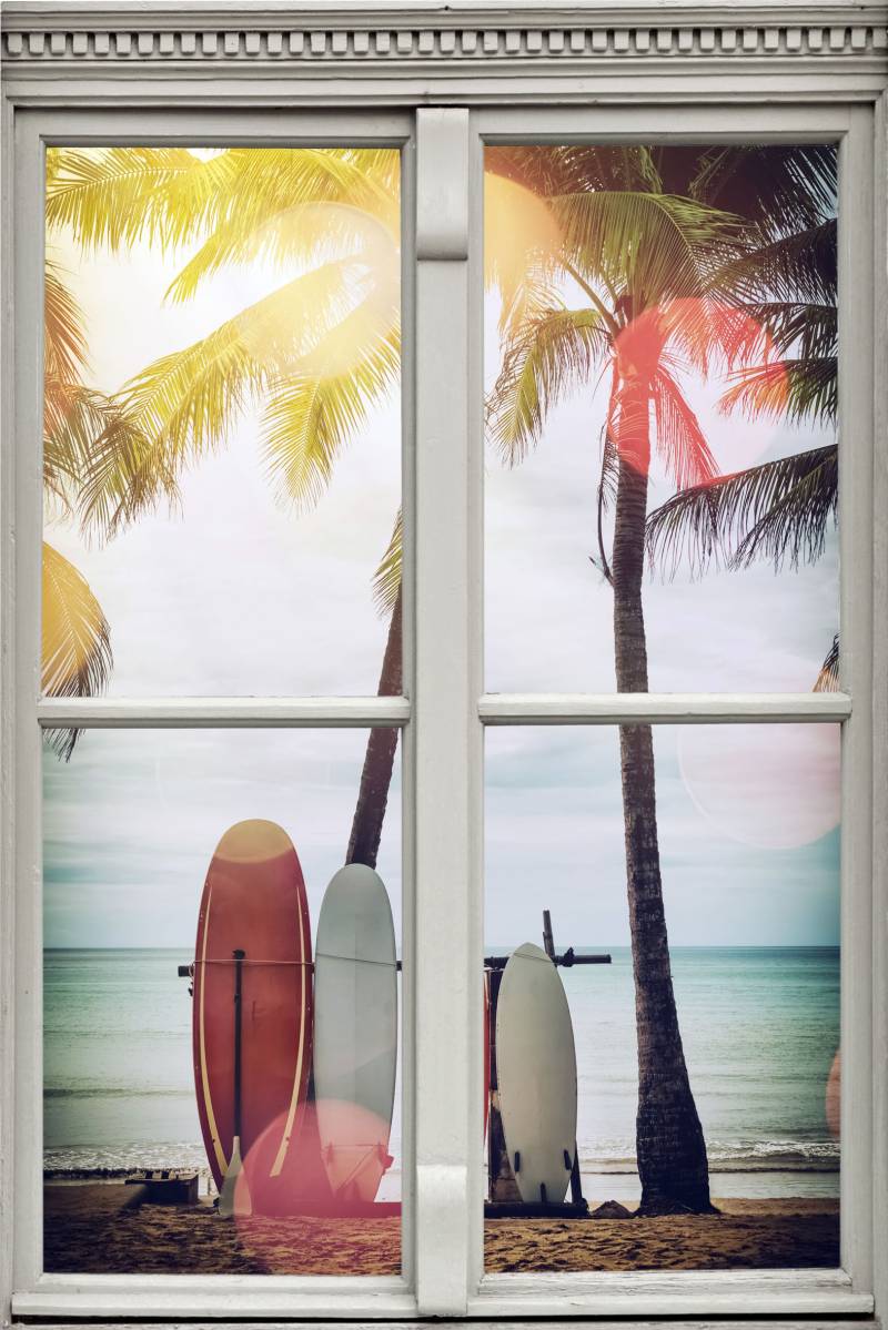 queence Wandsticker »Surfstrand«, Wandsticker, Wandbild, selbstklebend, 3D, Fenster von queence