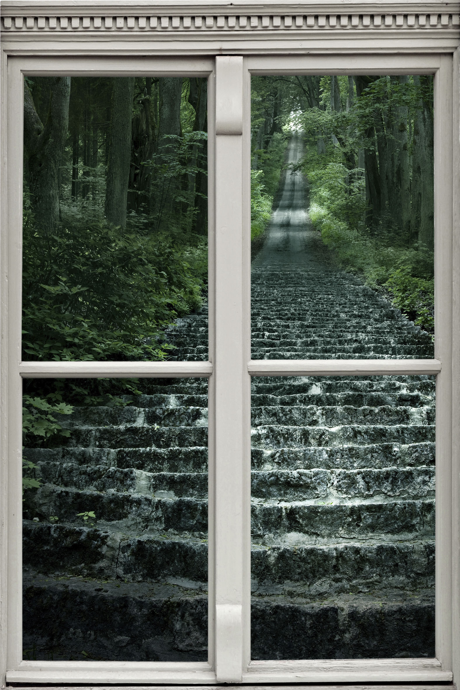 queence Wandsticker »Treppe im Wald«, Wandsticker, Wandbild, selbstklebend, 3D, Fenster von queence