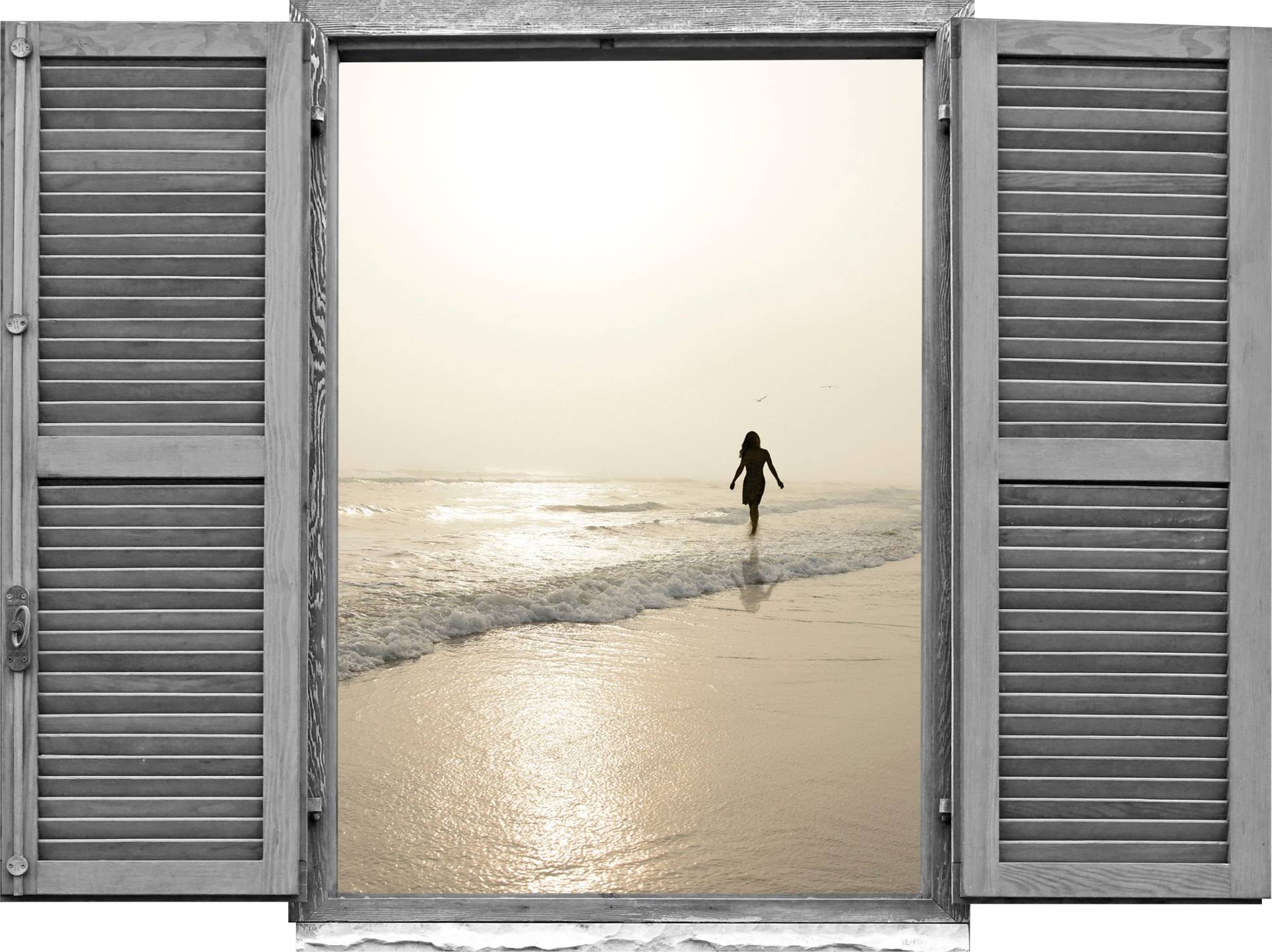 queence Wandtattoo »Frau am Strand«, (1 St.), Wandsticker, Wandbild, selbstklebend, 3D, Fenster von queence