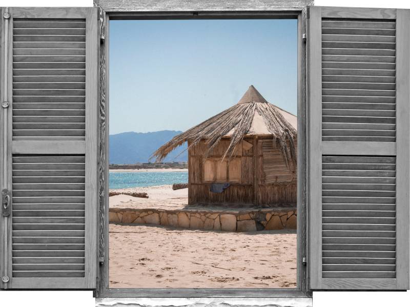 queence Wandtattoo »Hütte am Meer«, (1 St.), Wandsticker, Wandbild, selbstklebend, 3D, Fenster von queence