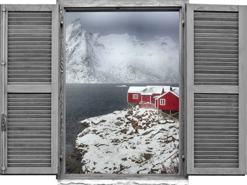 queence Wandtattoo »Norwegen Winter«, (1 St.), Wandsticker, Wandbild, selbstklebend, 3D, Fenster von queence