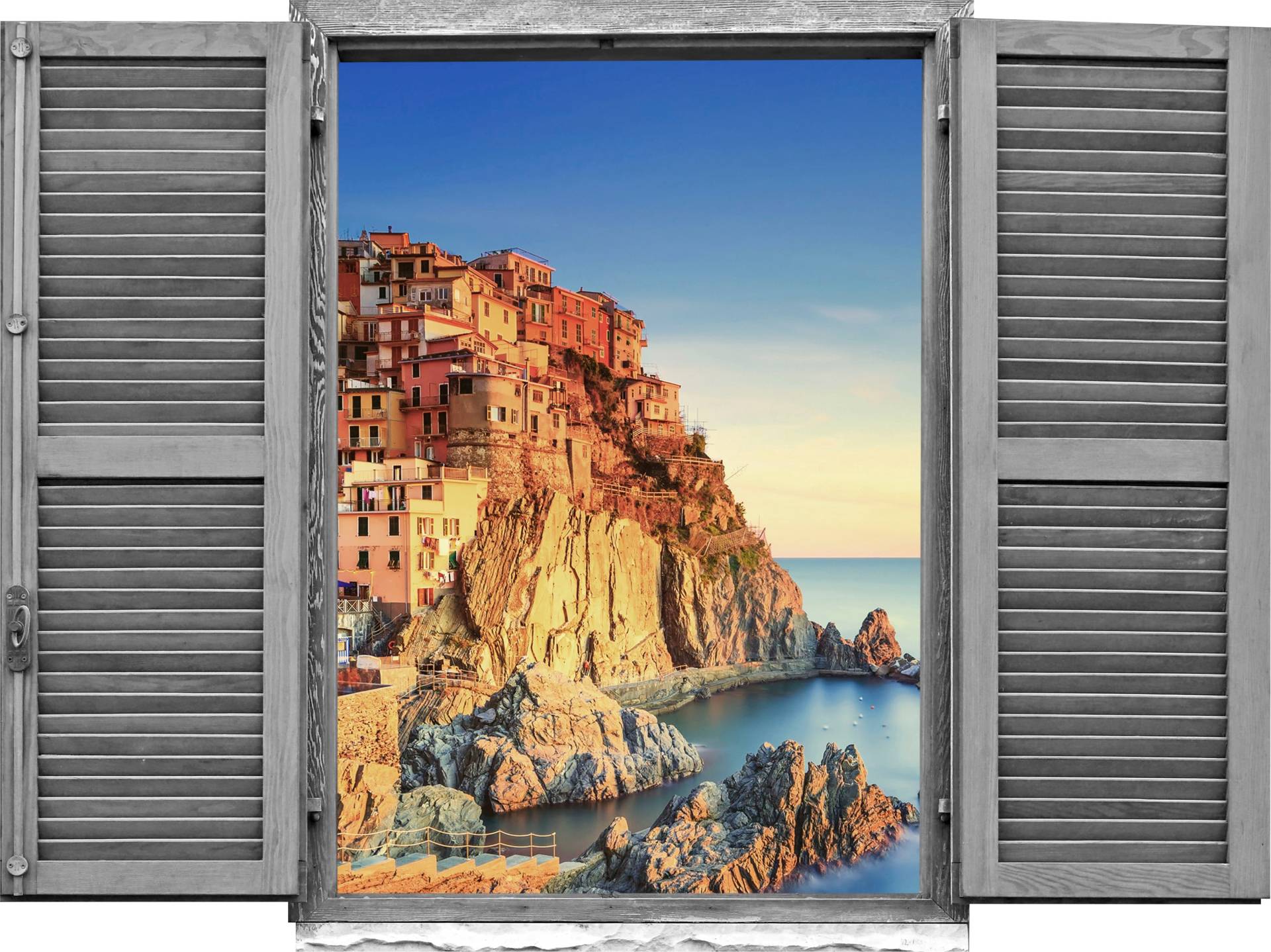 queence Wandtattoo »Stadt am Meer«, (1 St.), Wandsticker, Wandbild, selbstklebend, 3D, Fenster von queence