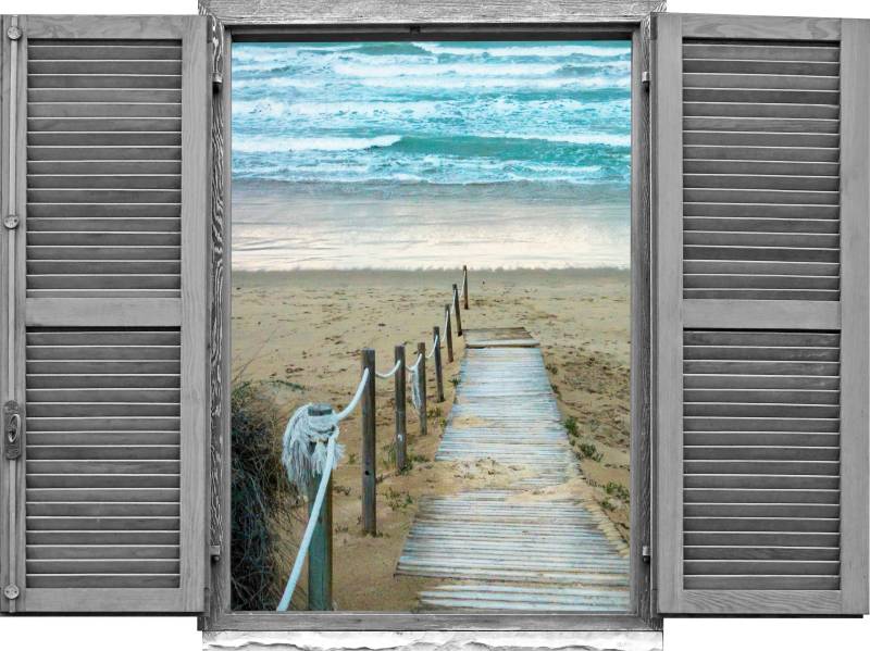 queence Wandtattoo »Steg zum Meer«, (1 St.), Wandsticker, Wandbild, selbstklebend, 3D, Fenster von queence