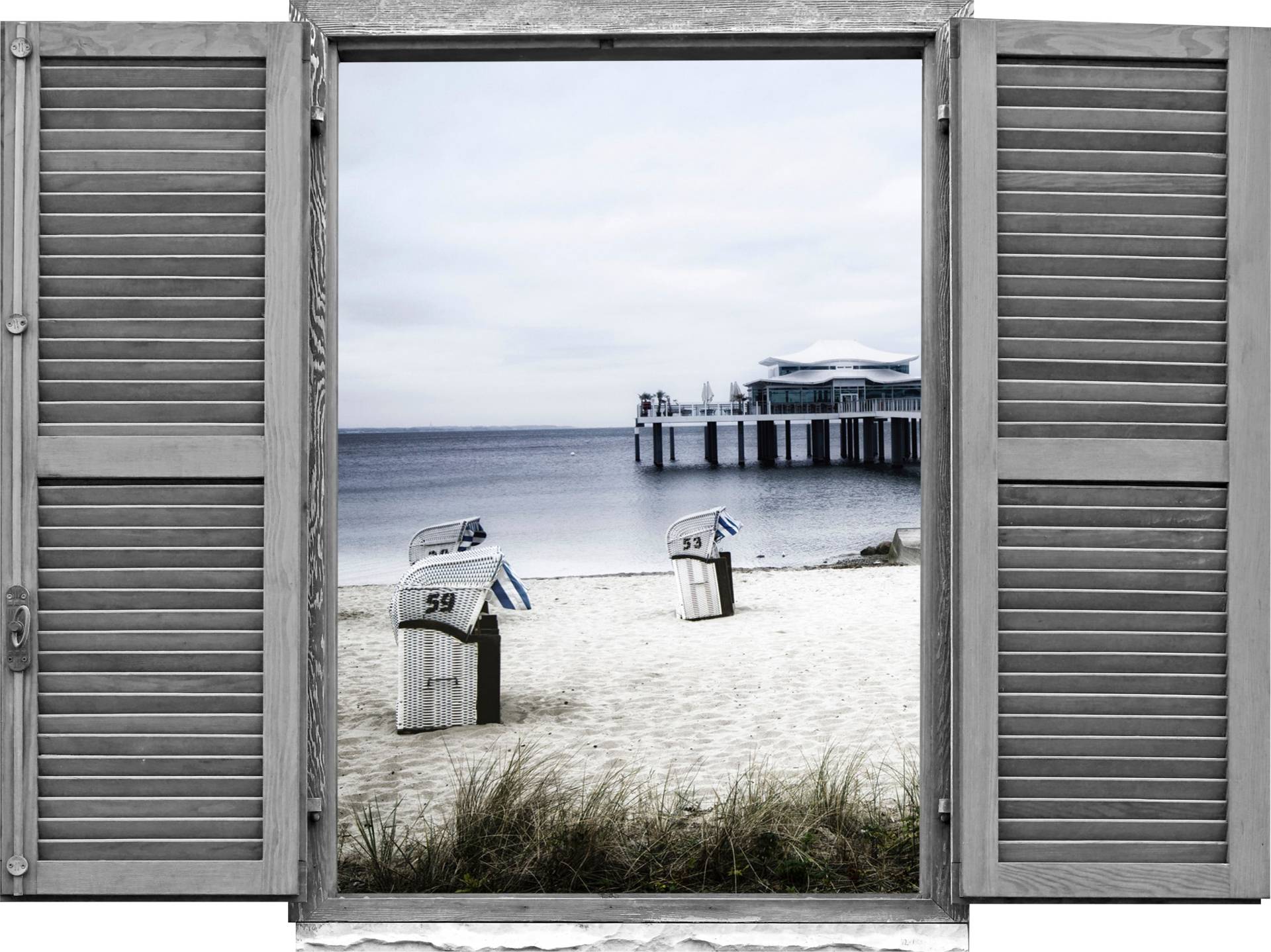 queence Wandtattoo »Strandkörbe am Meer«, (1 St.), Wandsticker, Wandbild, selbstklebend, 3D, Fenster von queence