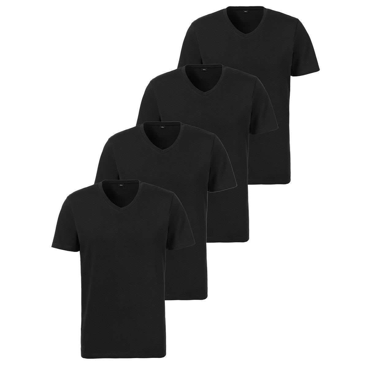 4er Pack Basic - Unterhemd Shirt Kurzarm Herren Schwarz L von s. Oliver