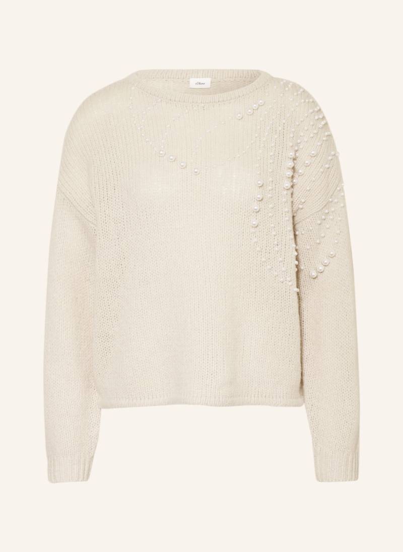 S.Oliver Black Label Pullover Mit Schmuckperlen beige von s.Oliver BLACK LABEL