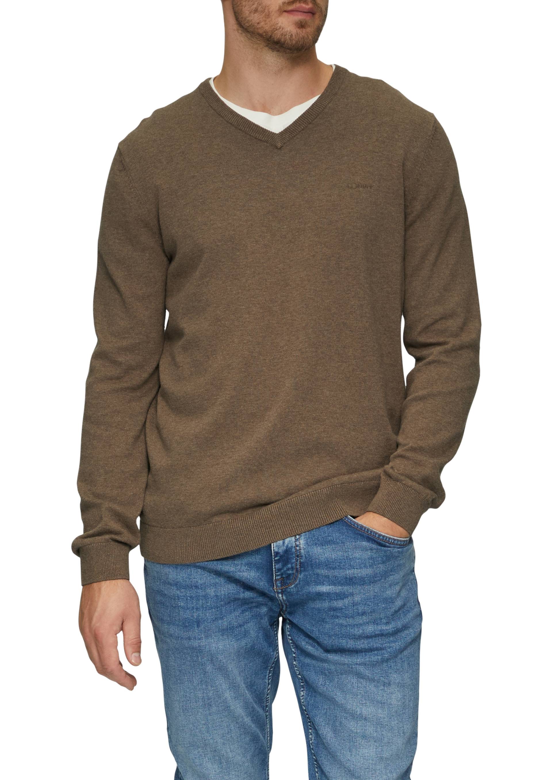 s.Oliver Strickpullover, in melierter Optik mit Logo-Stickerei von s.Oliver