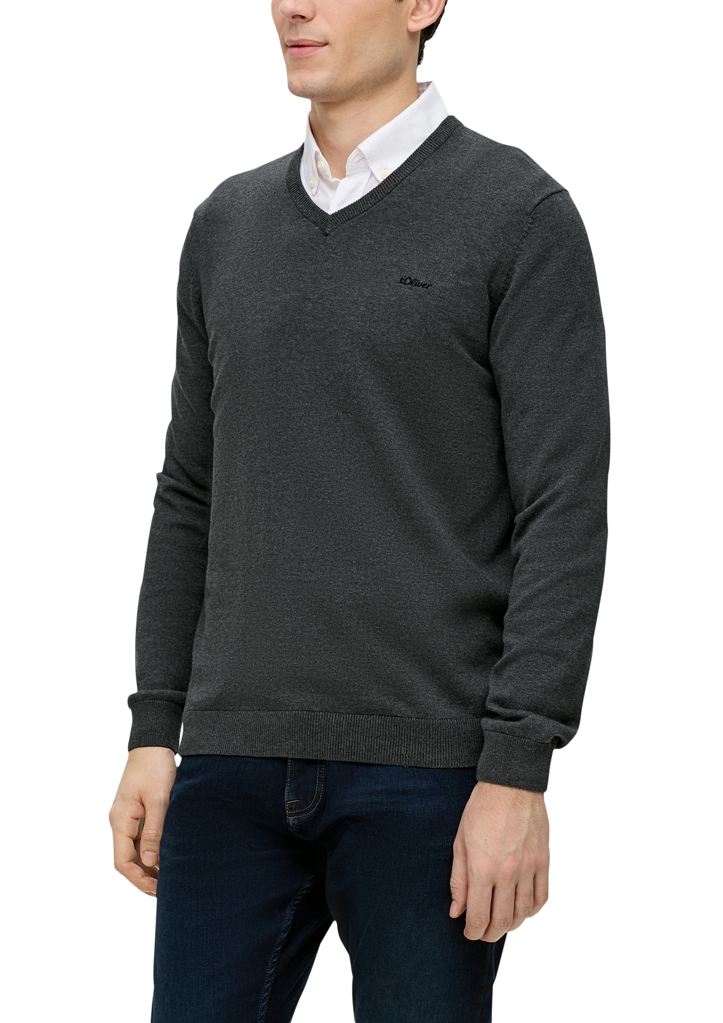 s.Oliver Strickpullover, in melierter Optik mit Logo-Stickerei von s.Oliver