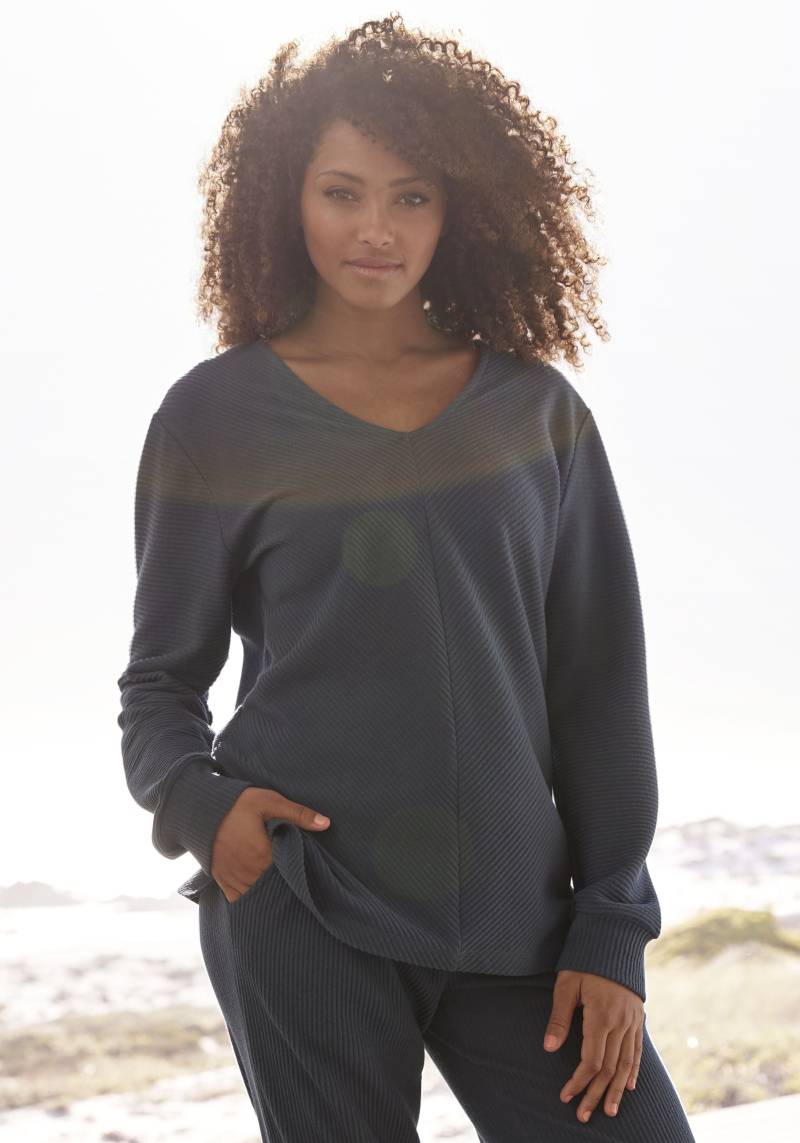 s.Oliver Sweatshirt, Langarmshirt mit V-Ausschnitt und weiche Rippbündchen, Loungewear von s.Oliver