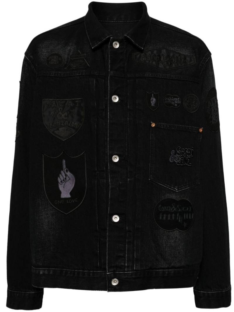 sacai appliqué-logo denim jacket - Black von sacai