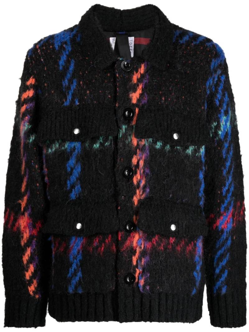 sacai check-pattern brushed-effect cardigan - Black von sacai