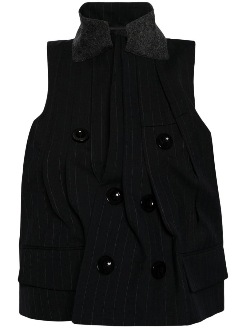 sacai contrasting-collar pinstripe waistcoat - Blue von sacai