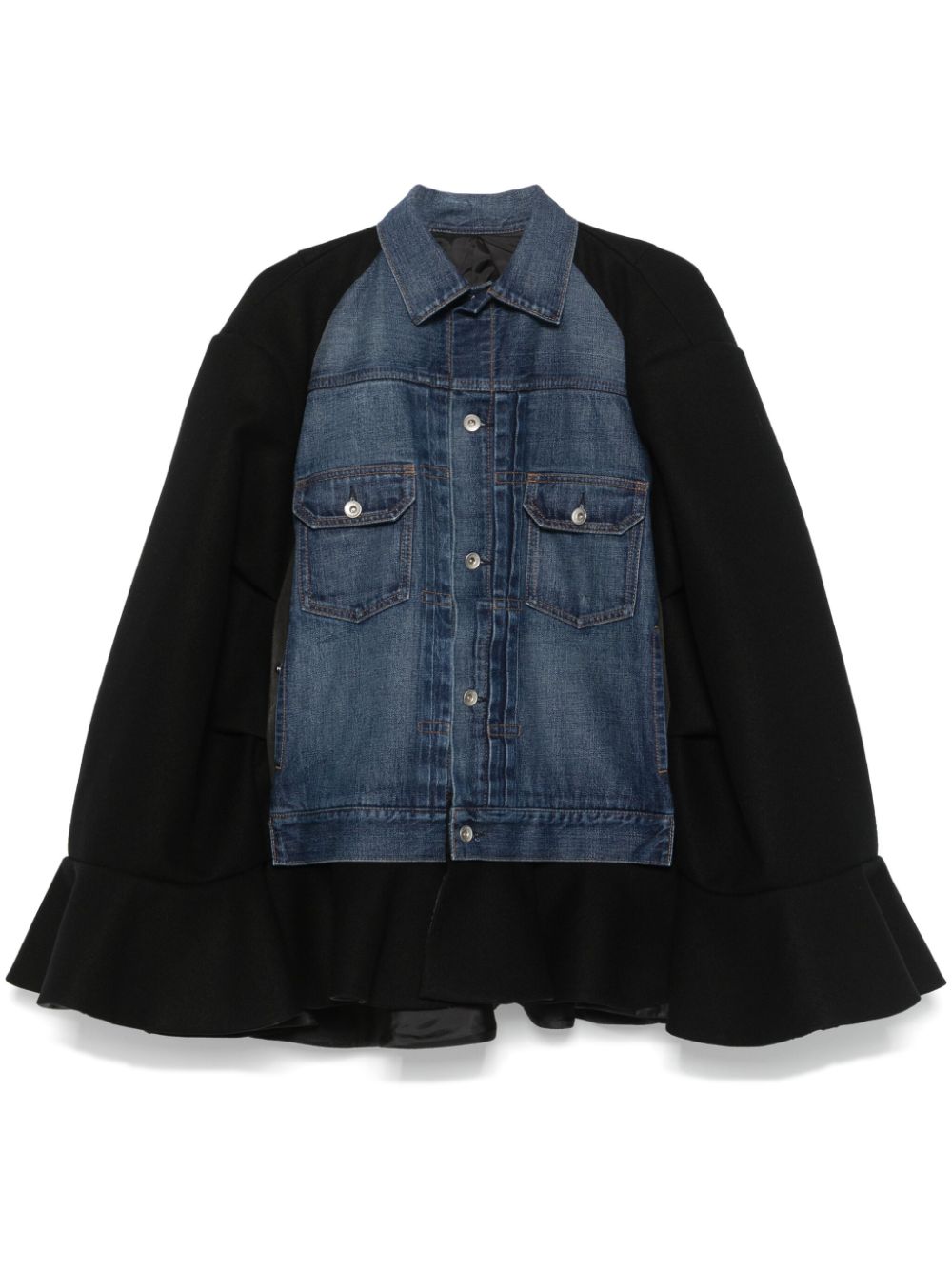 sacai denim-panel cape - Black von sacai