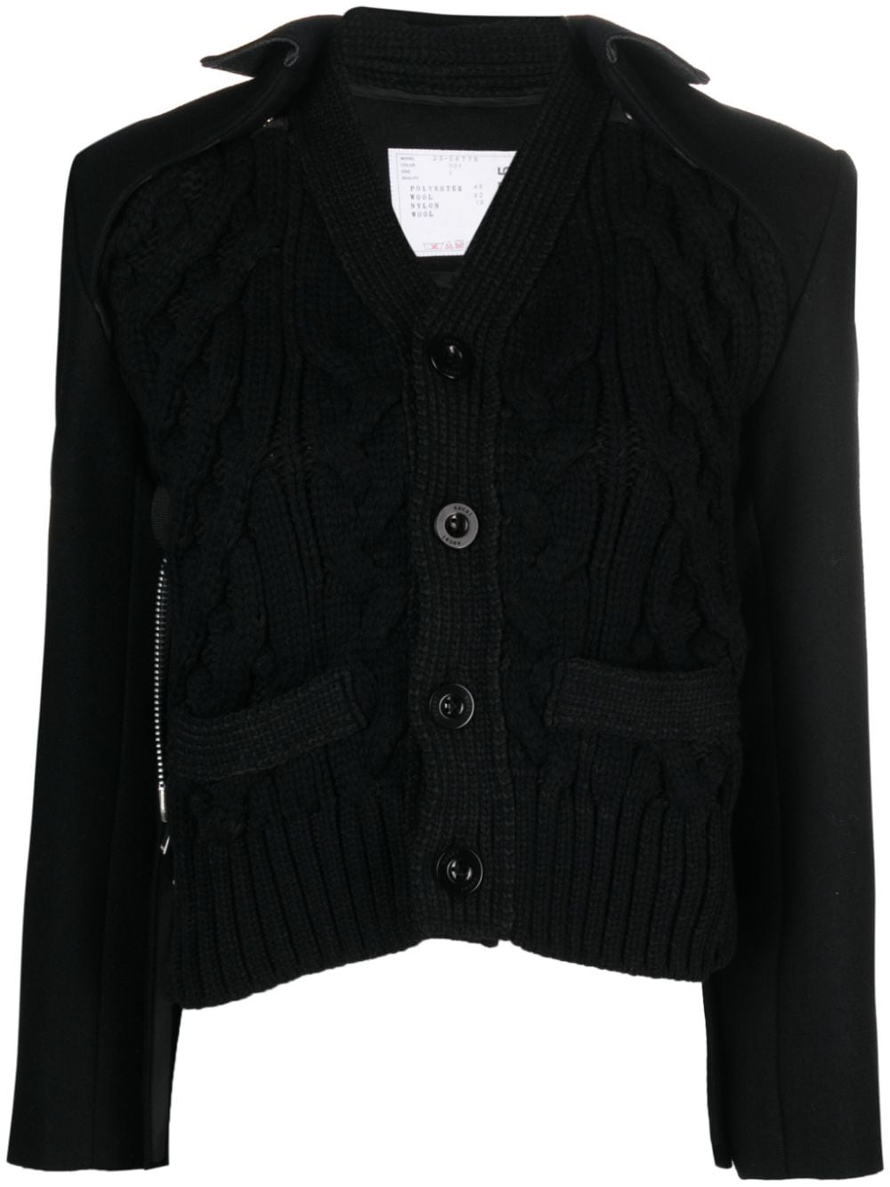 sacai detachable-layer knitted wool cardigan - Black von sacai