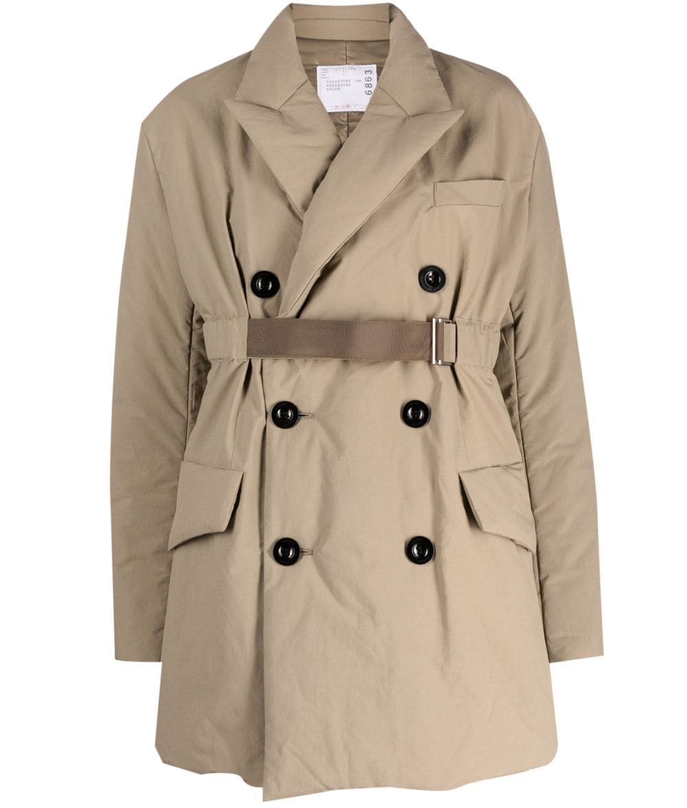 sacai double-breasted padded trench coat - Neutrals von sacai