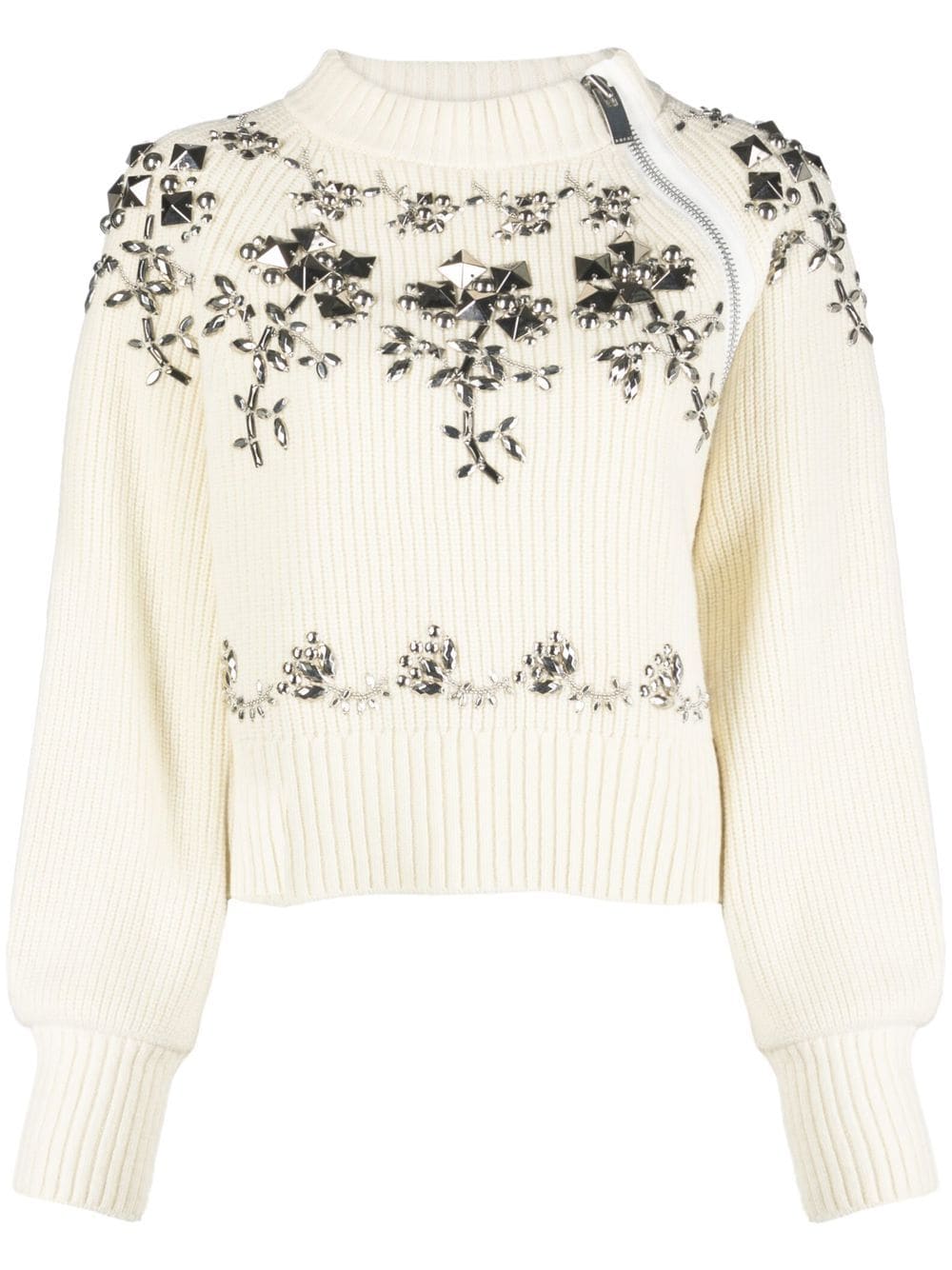 sacai floral-stud wool jumper - Neutrals von sacai