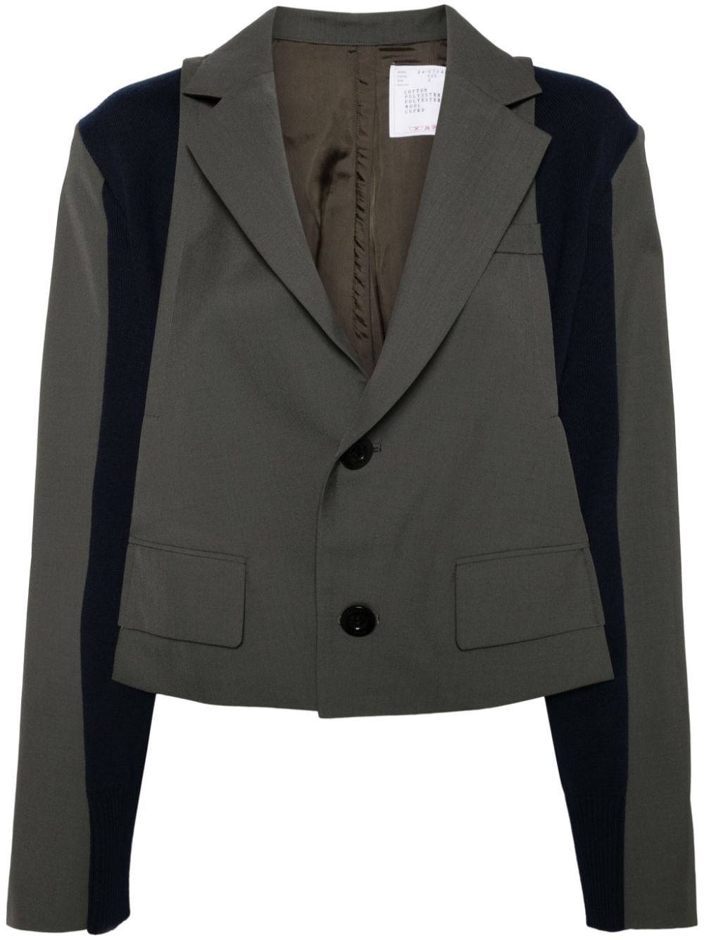 sacai knitted-panel asymmetric-design blazer - Green von sacai