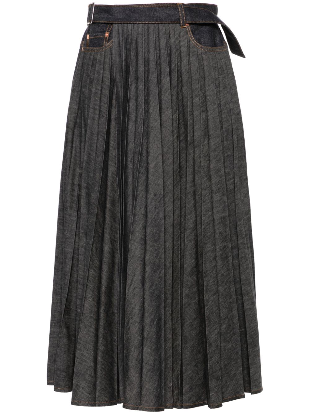 sacai pleated denim midi skirt - Blue von sacai