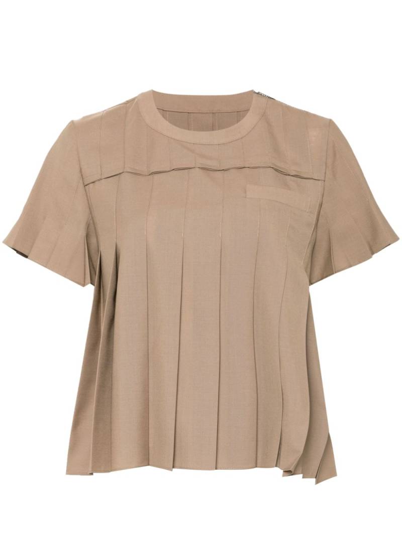 sacai pleated wool-blend blouse - Neutrals von sacai