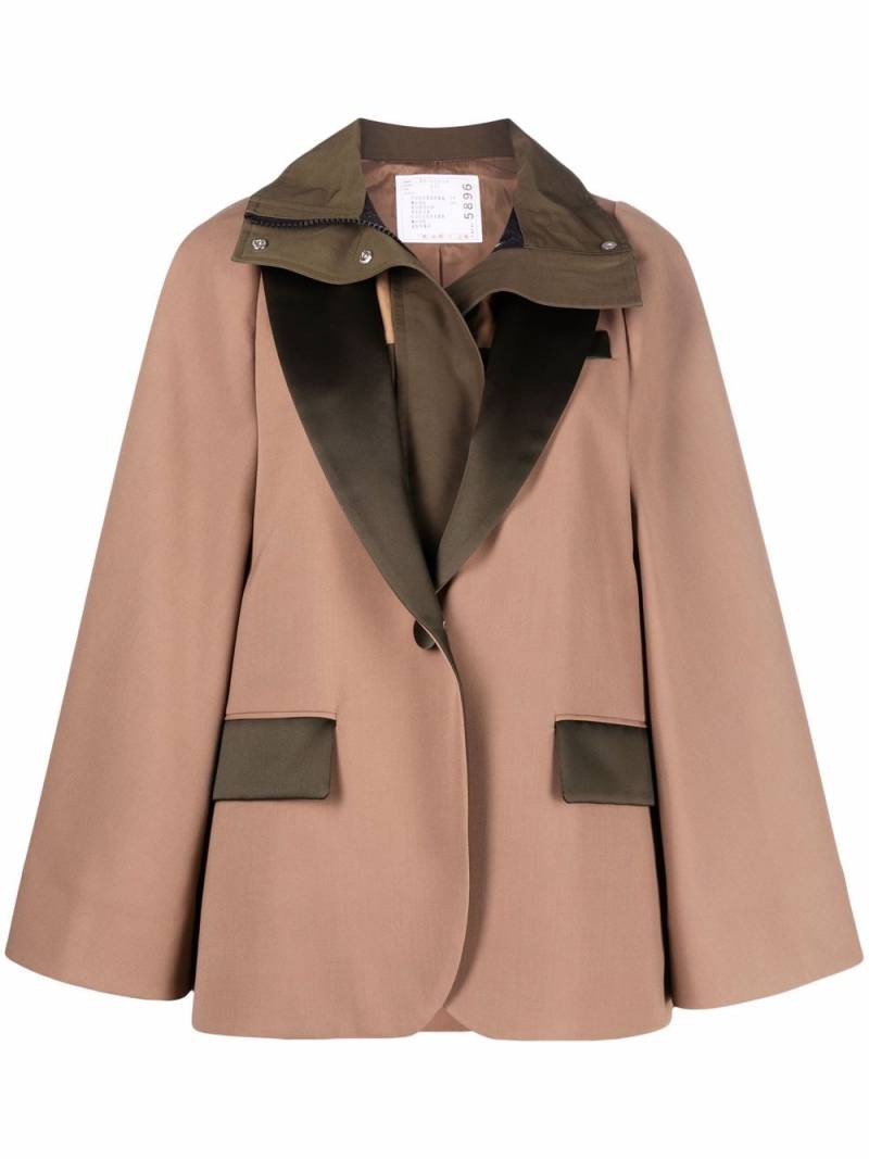 sacai single breasted cape-sleeve jacket - Neutrals von sacai