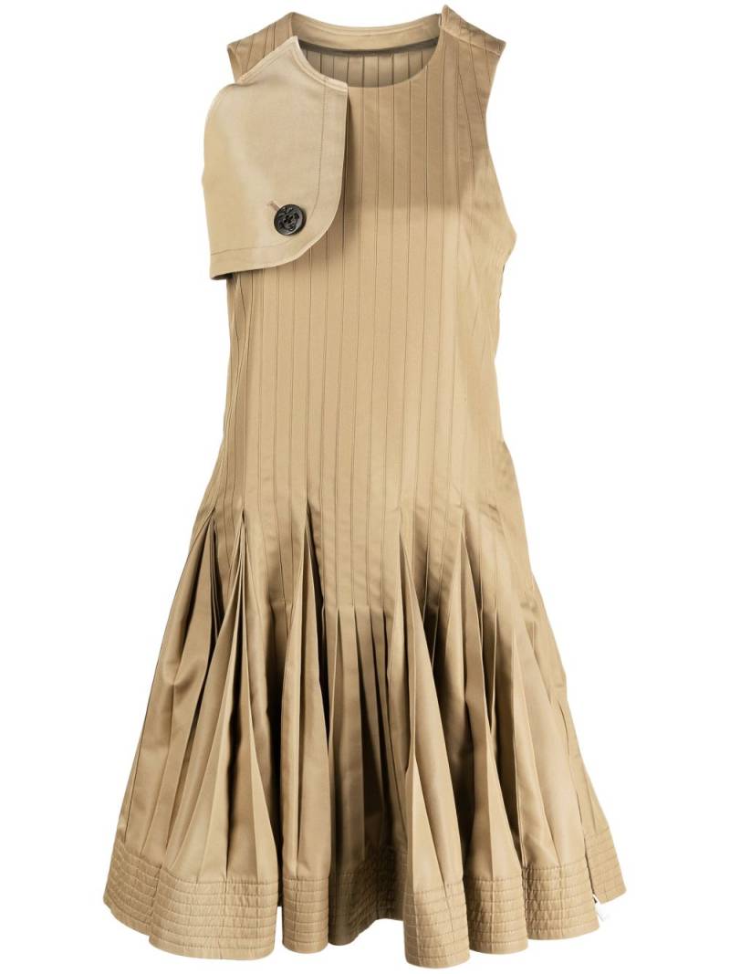 sacai storm-flap pleated-skirt dress - Neutrals von sacai