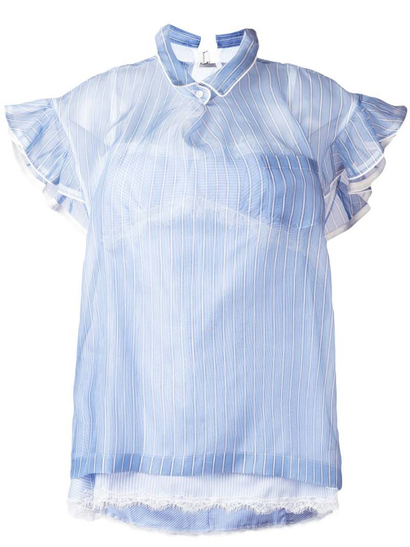 sacai striped frill-trim blouse - Blue von sacai