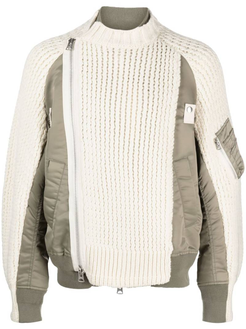 sacai waffle-knit high-neck padded jacket - Green von sacai