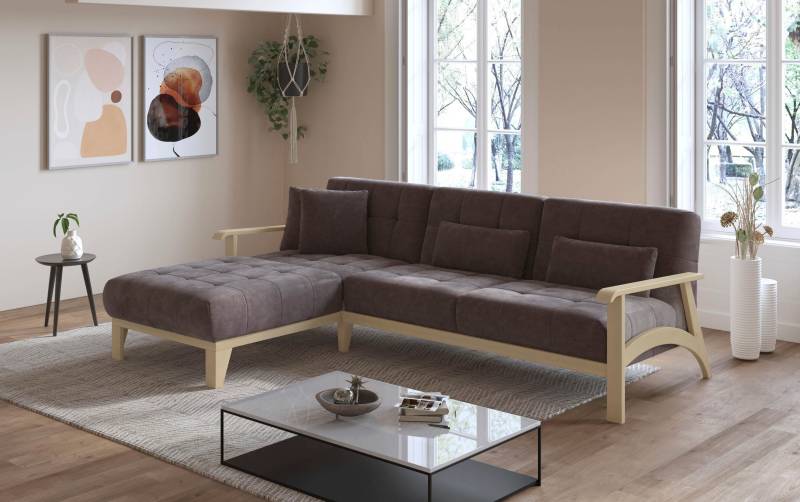 sit&more Ecksofa »Billund L-Form«, Armlehnen aus Buchenholz in natur, verschiedene Bezüge und Farben von sit&more